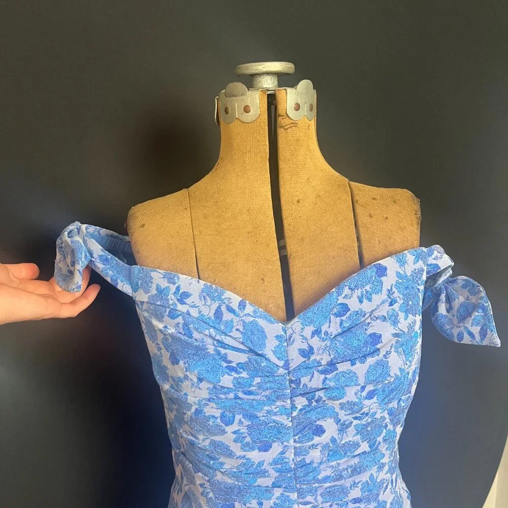 Theia Eliza Ruched Jacquard Midi Dress - Picture 4 of 10